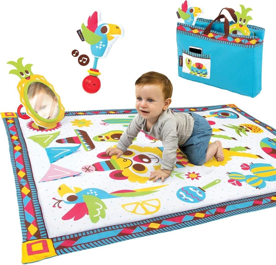Yookidoo - Manta de Juegos Fiesta con Bolsa, Manta de Actividades para Bebé, Gimnasio para Bebé 0-24 Meses