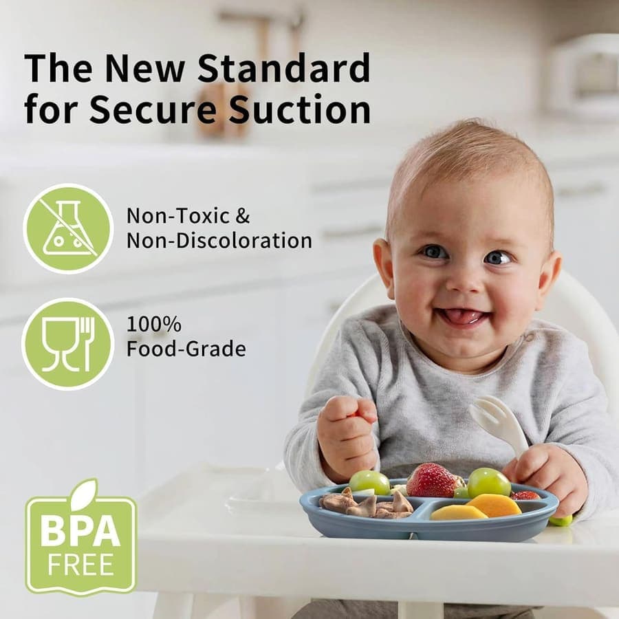 BebeCalin - Set de 3 Platos con Ventosa para Bebé, Platos Antideslizantes para Niños Pequeños y Autoalimentación, Libre de BPA, Apto para Lavavajillas y Microondas
