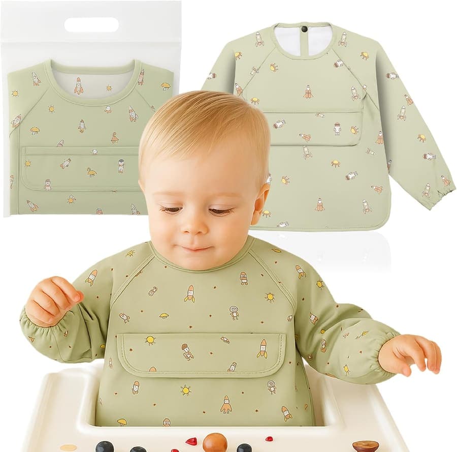 WEAKUP10 ️ Babero Impermeable con Mangas | Baberos Impermeables para Bebé | 6 a 36 Meses | Babero BLW | Babero Impermeable para Bebé | Regalo para Bebé | Regalo para Niño | Fácil de Limpiar | Suave y Divertido, Astronauta, Talla única