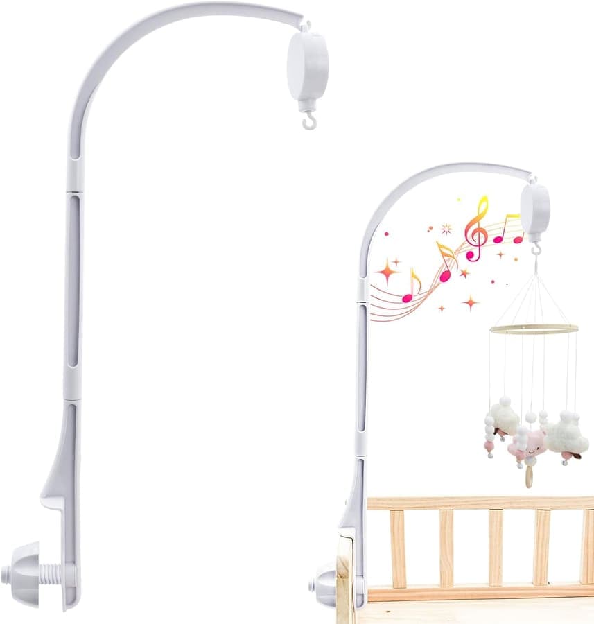Coriver Móvil para Cuna de Bebé, Móvil para Bebé con Música para Cuna, Soporte Ajustable DIY Decoración Juguetes Infantiles Brazo Soporte Caja de Música, Móvil para Cuna de Bebé de 0 a 24 Meses