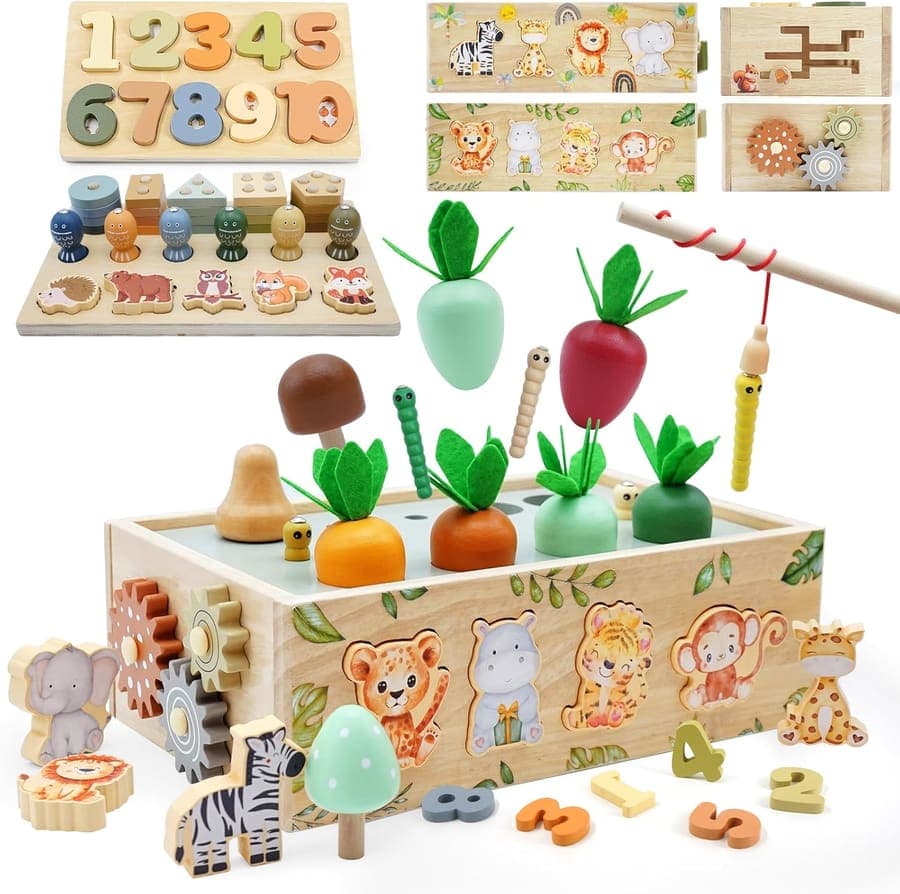 Juguetes Montessori 1 2 3 Años Madera, Safari Juegos Educativos Niños, 9 en 1 Juguetes Montessori Madera, Regalos Niños 1-4 Años