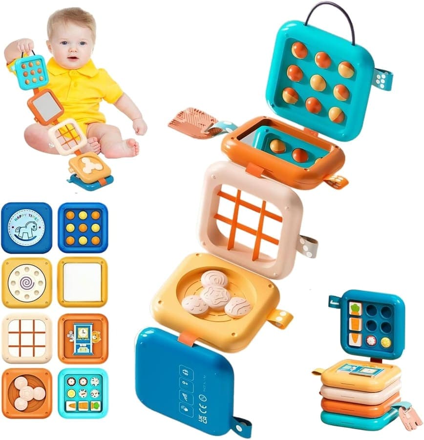 Busy Board Montessori 1 Año, Juguete Montessori Bebé 8 en 1, Juegos para Avión Bebé y Viaje Coche, Tablero Actividades Montessori
