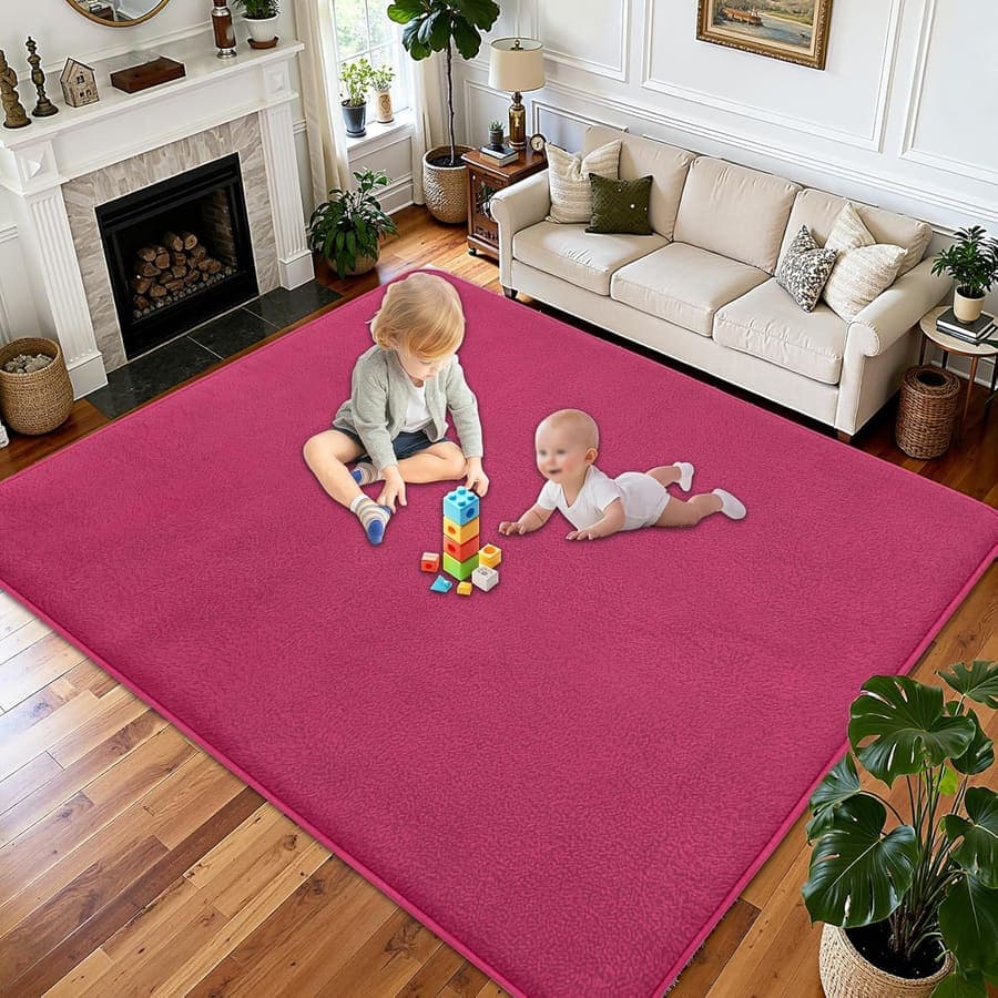 Alfombras Gateo Infantil Lavable para niños 2CM de Espesor, Suaves Antideslizantes Tatami Bebe 190 x 320 cm Suelo Acolchado Bebe, Alfombra Manta de Rastreo para Habitacion Play Mat Rojo Rosado